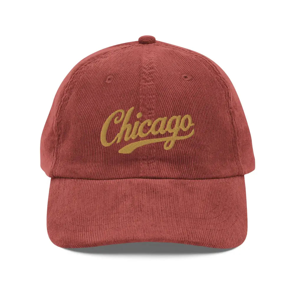 Red corduroy Chicago embroidered vintage cap with gold buckle