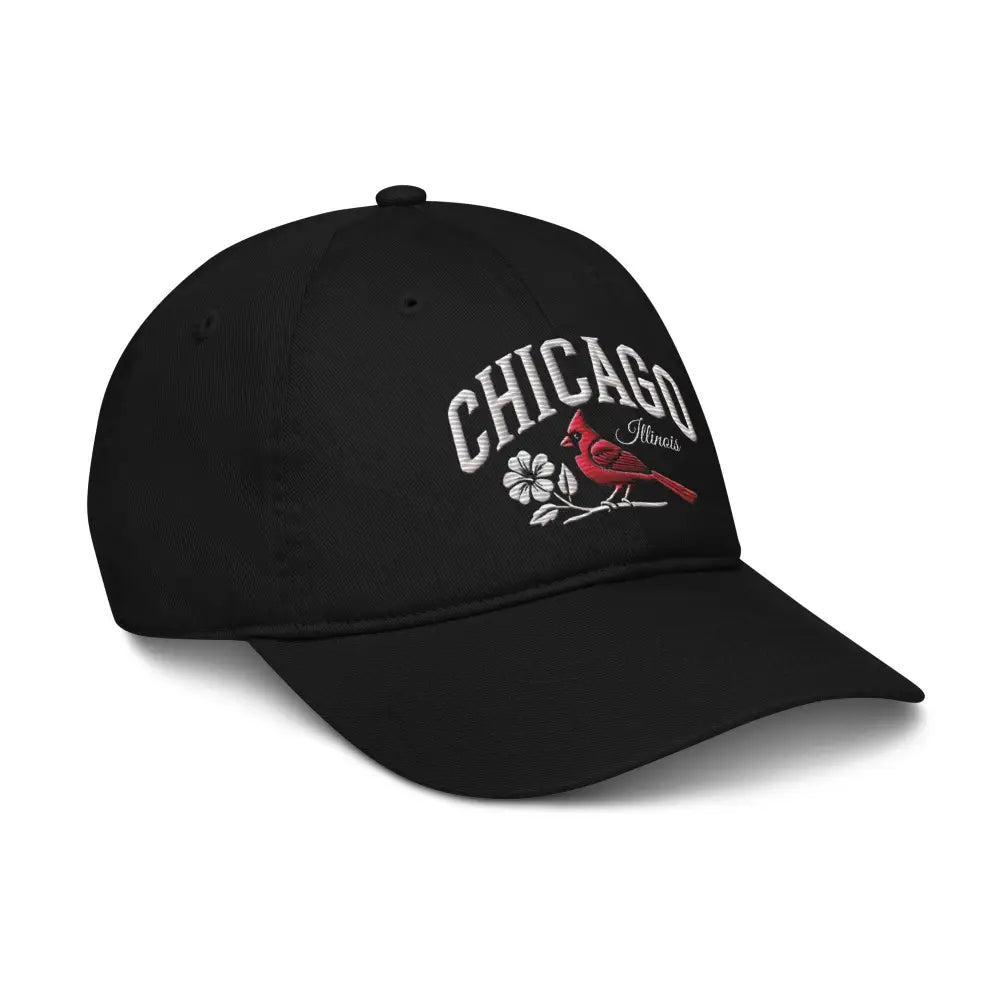 Trini Skies organic dad hat with Illinois cardinal bird embroidery
