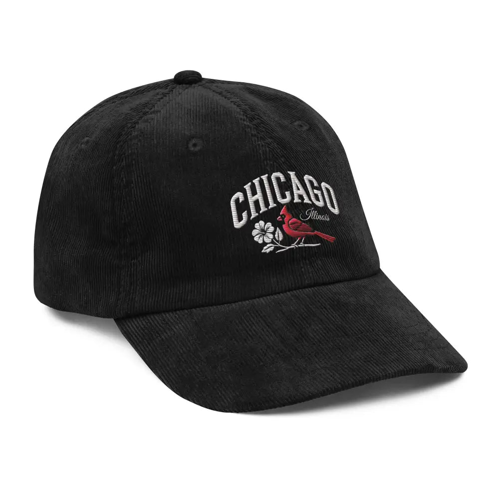 Embroidered Chicago Illinois cardinal on vintage corduroy cap