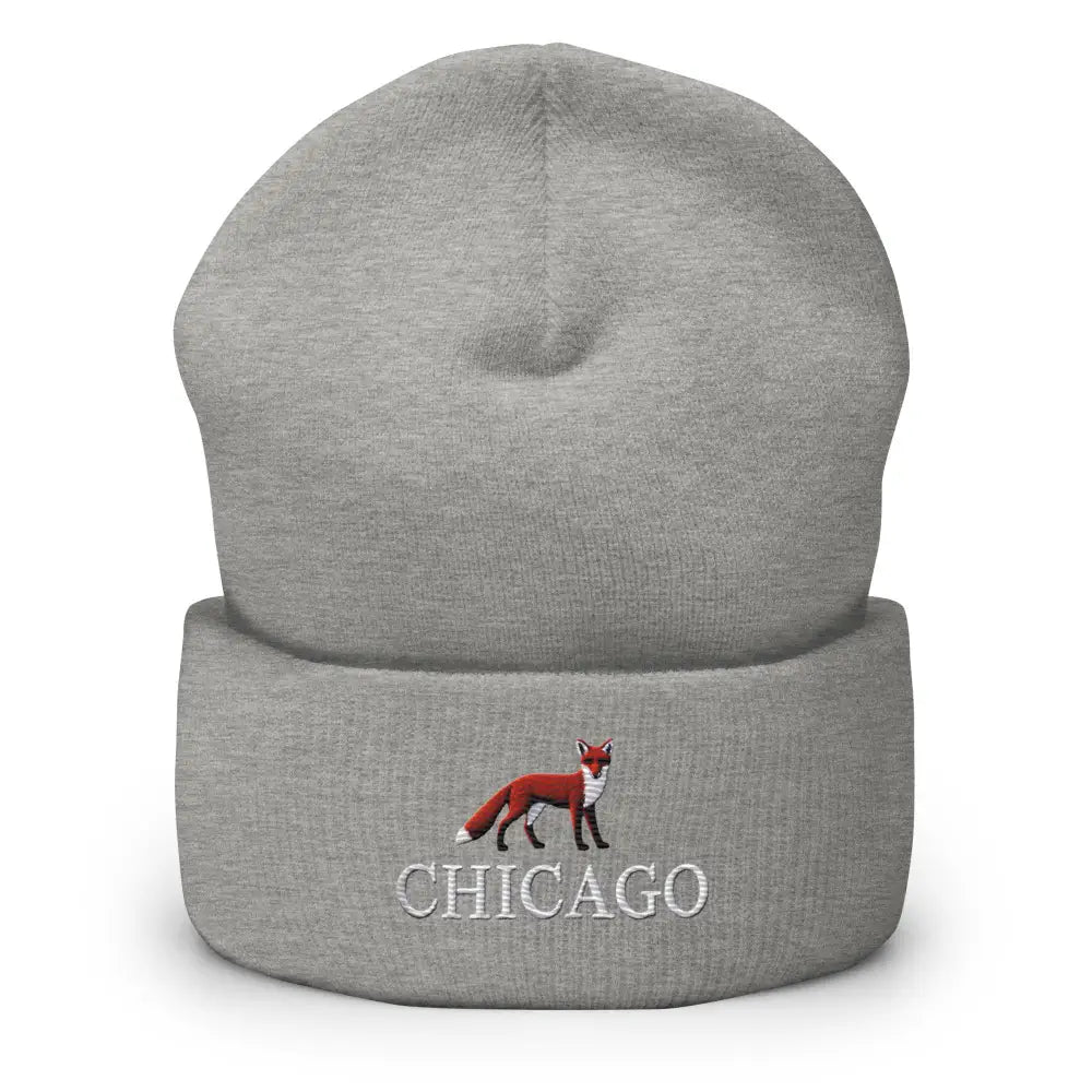 Grey Trini Skies red fox embroidered Chicago beanie