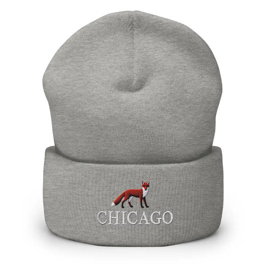 Grey Trini Skies red fox embroidered Chicago beanie