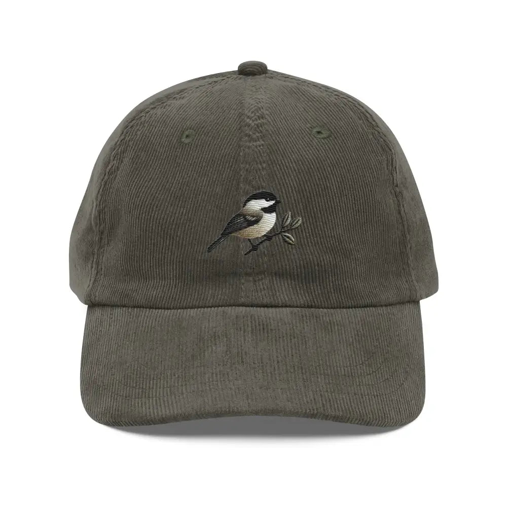 Chickadee embroidered vintage corduroy baseball cap