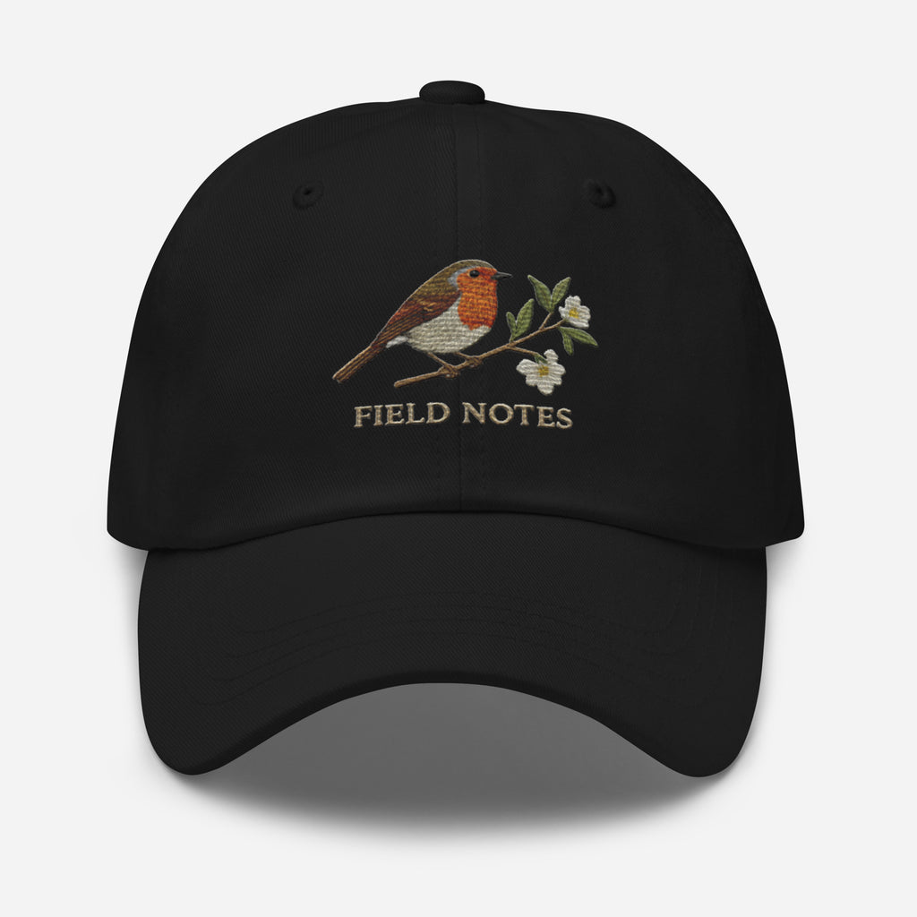 Black bird and flowers embroidered dad hat on vintage cotton twill