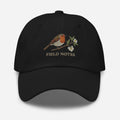 Black bird and flowers embroidered dad hat on vintage cotton twill