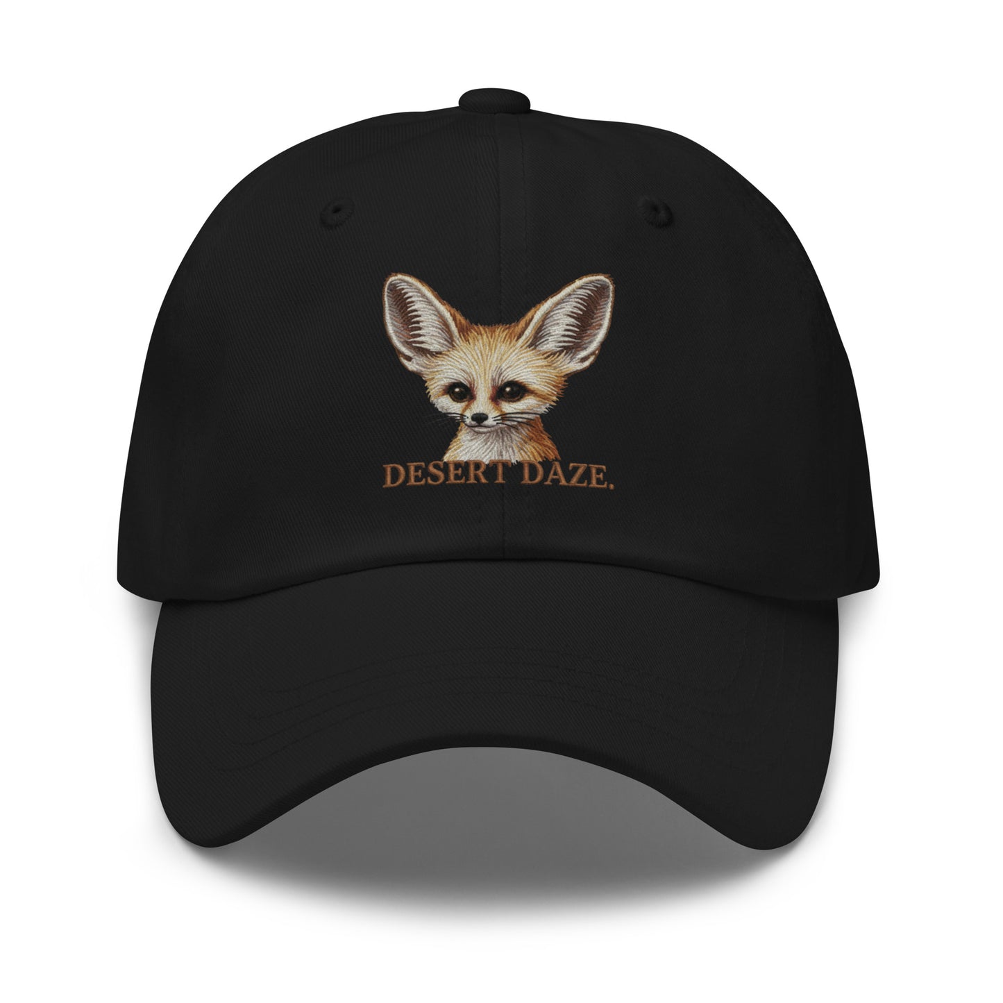 Black fennec fox embroidered hat with Desert Daze text