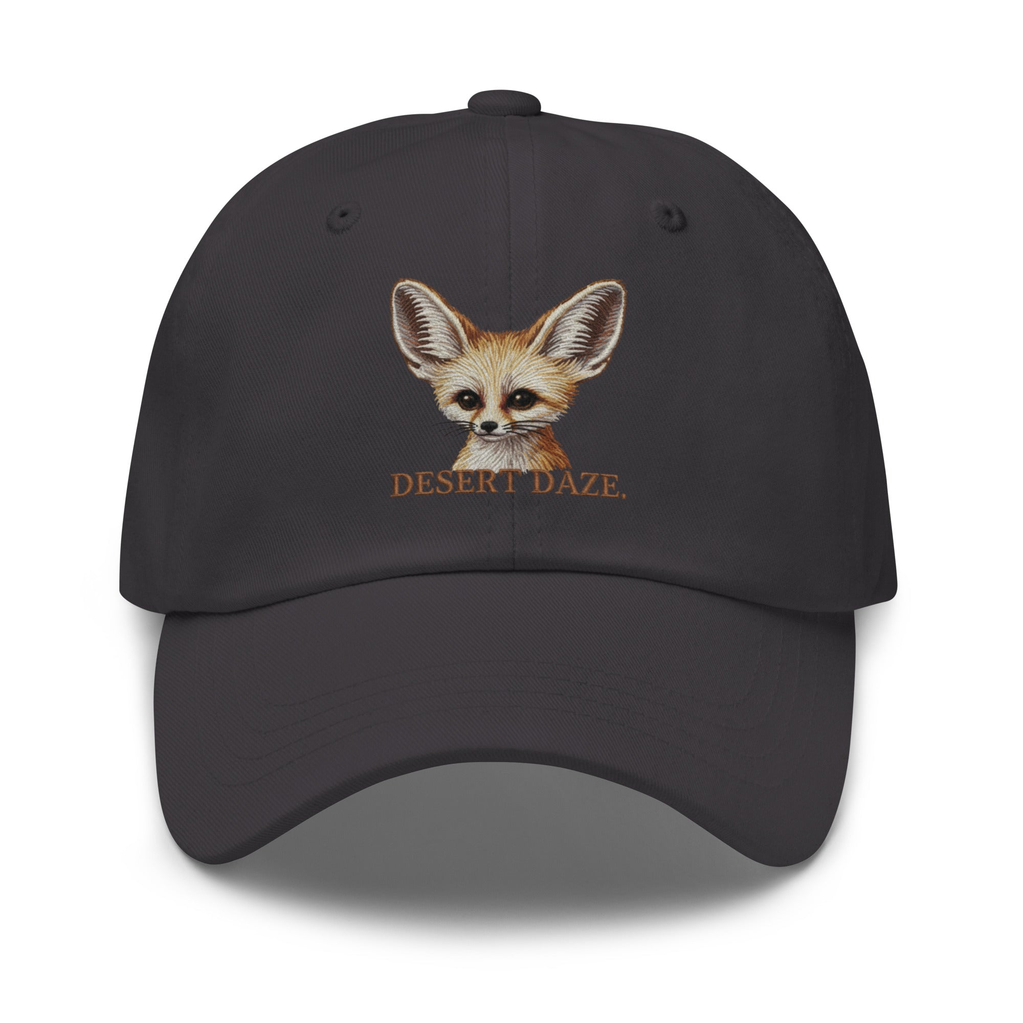 Black fennec fox embroidered hat with Desert Daze text