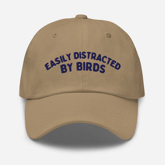 Embroidered Bird Hat Easily Distracted by Birds Dad – Adjustable Low-Profile Cap - Khaki - hats 1