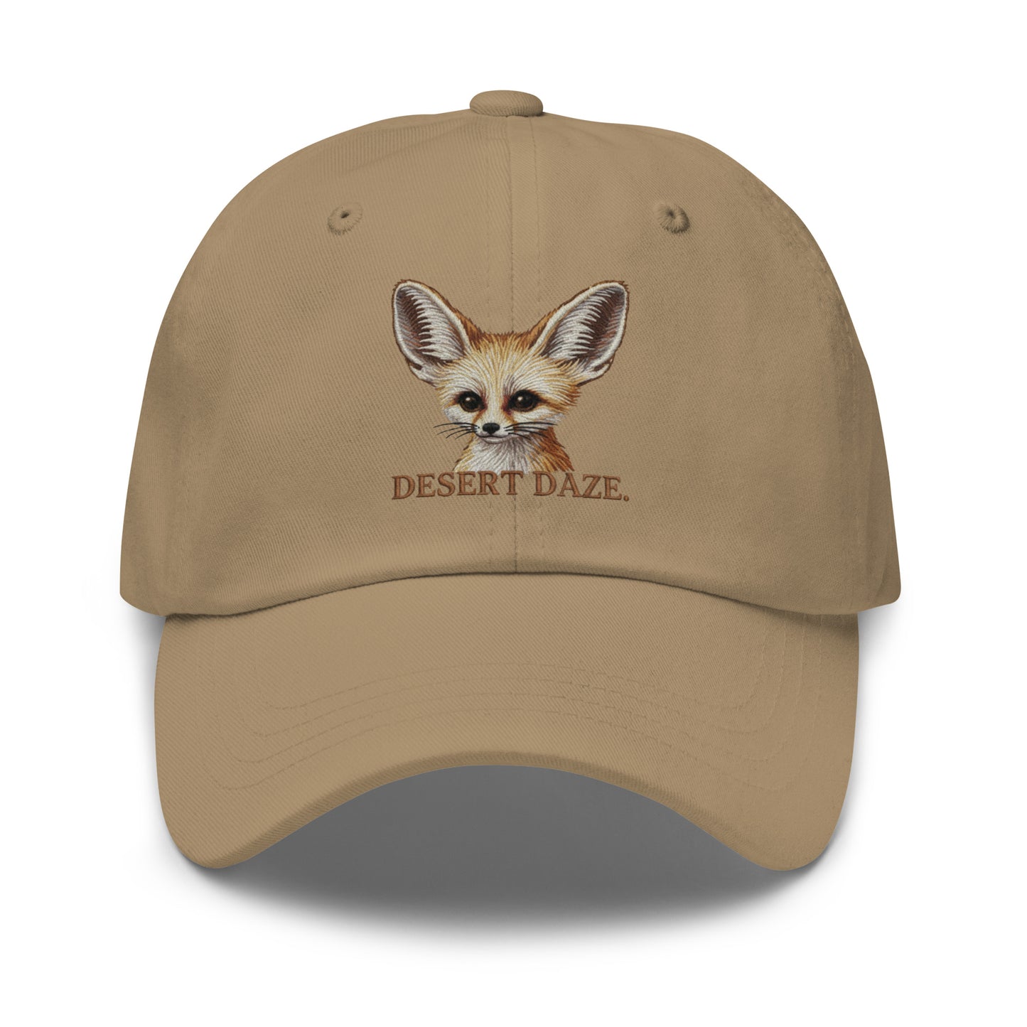 Khaki fennec fox embroidered hat with Desert Daze text