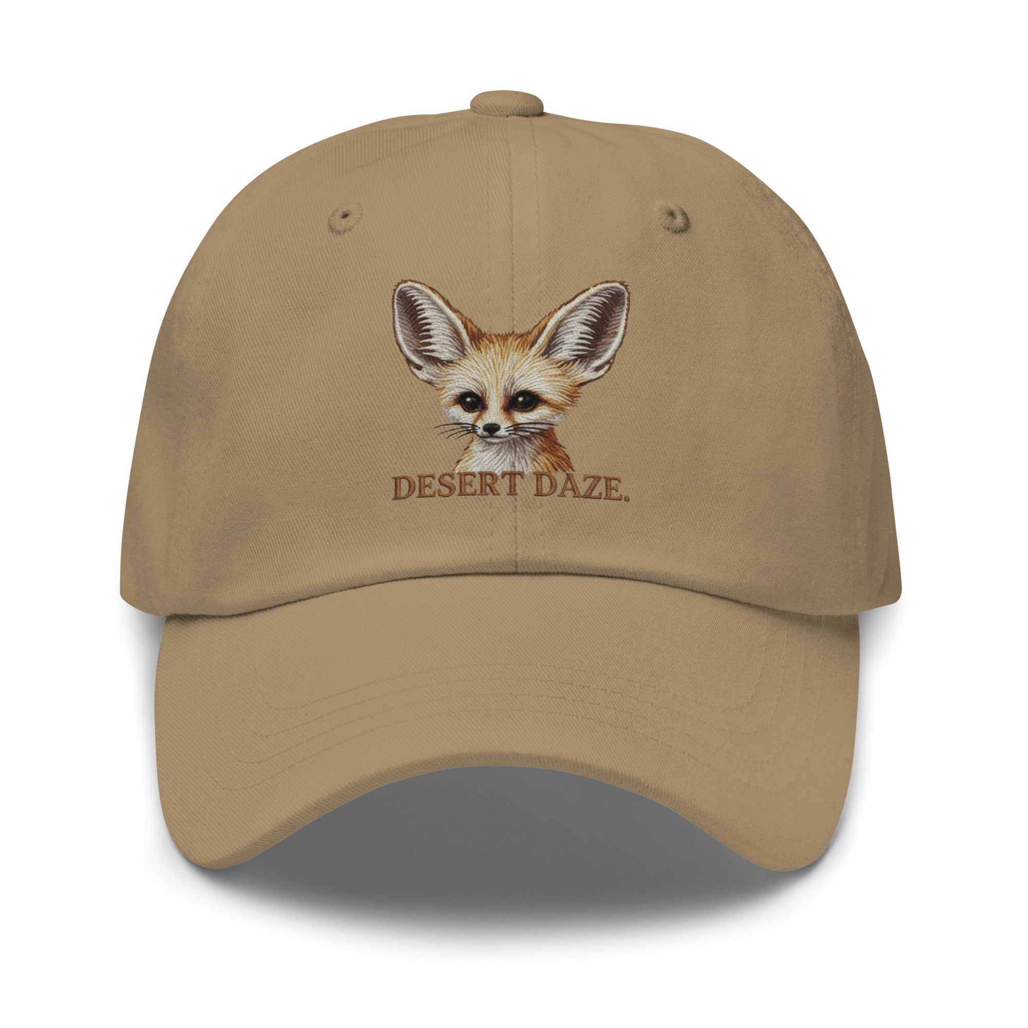 Khaki fennec fox embroidered hat with Desert Daze text