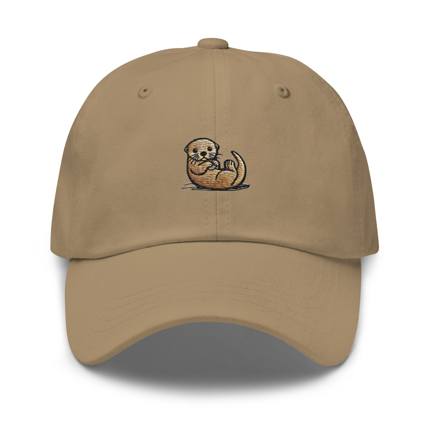 Khaki otter hat embroidered cotton twill cap with front design