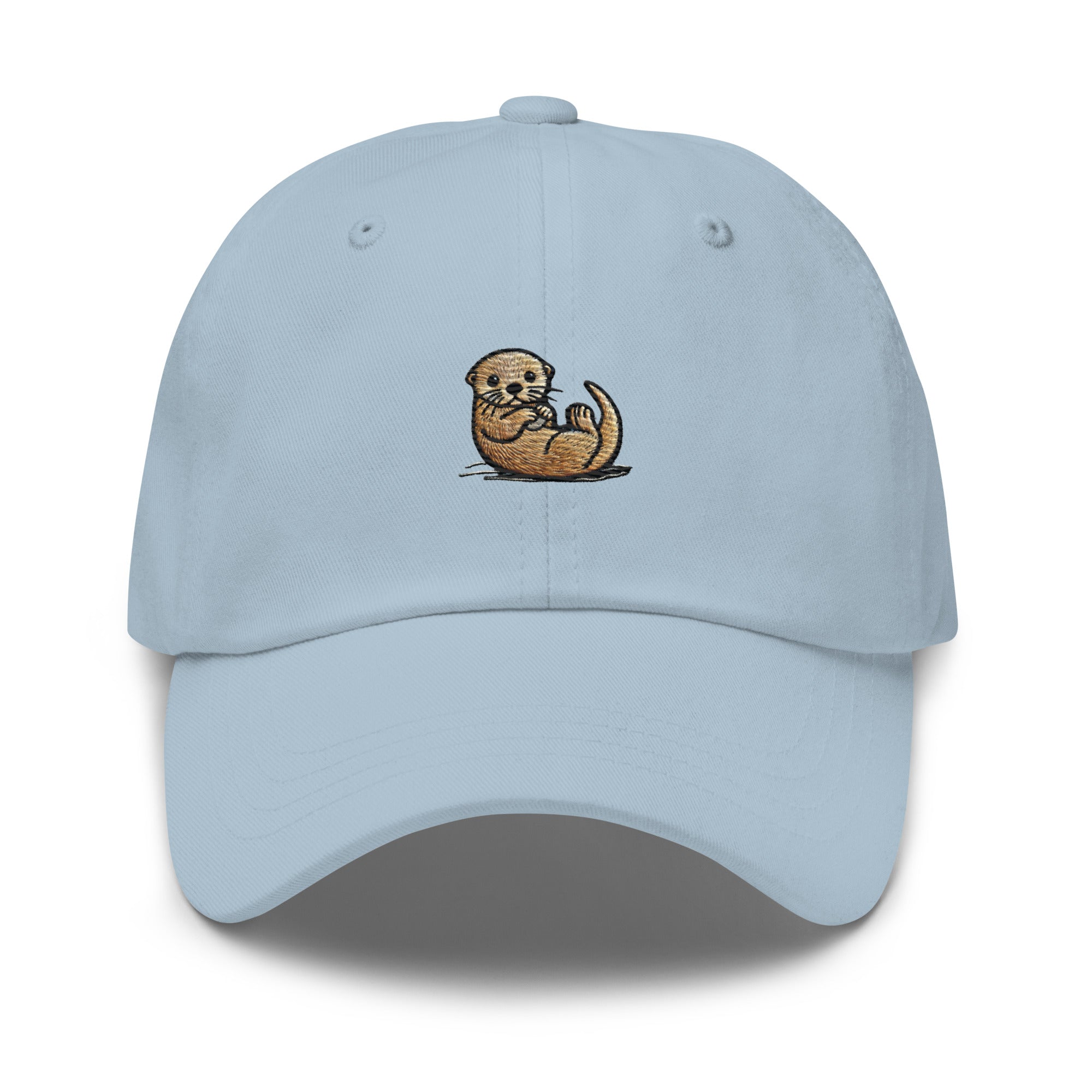 Light blue otter hat embroidered cotton twill cap with front design