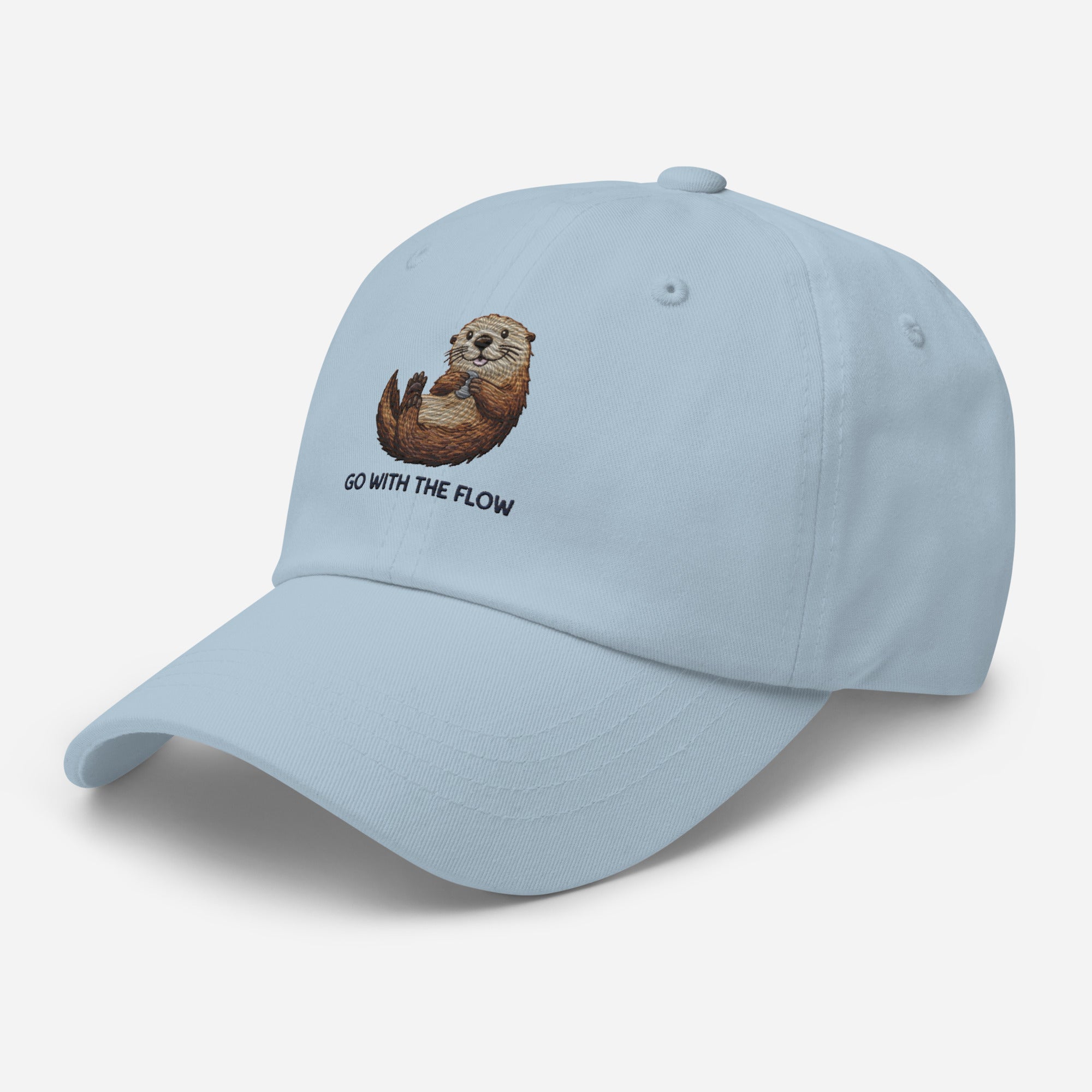 Light blue dad cap with flow otter minimalist wildlife design