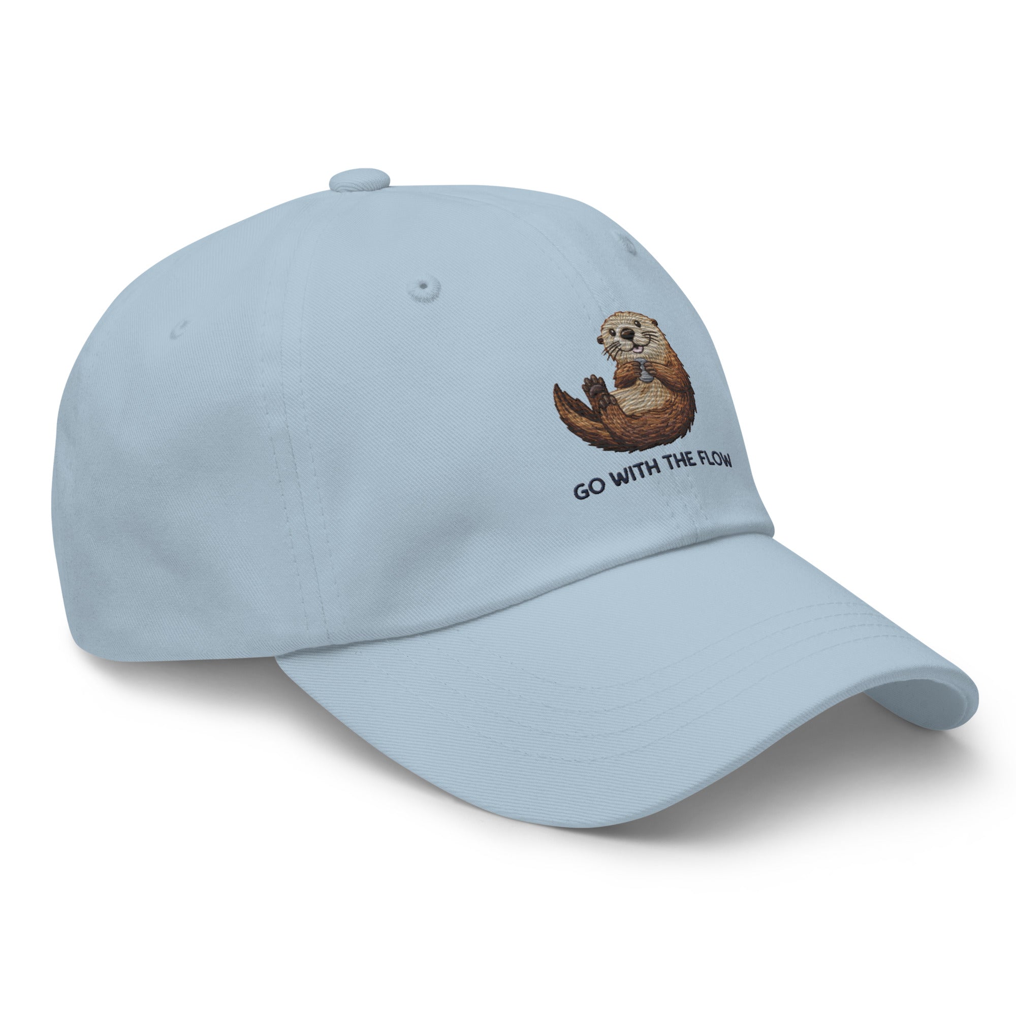 Light blue dad cap with flow otter minimalist wildlife design