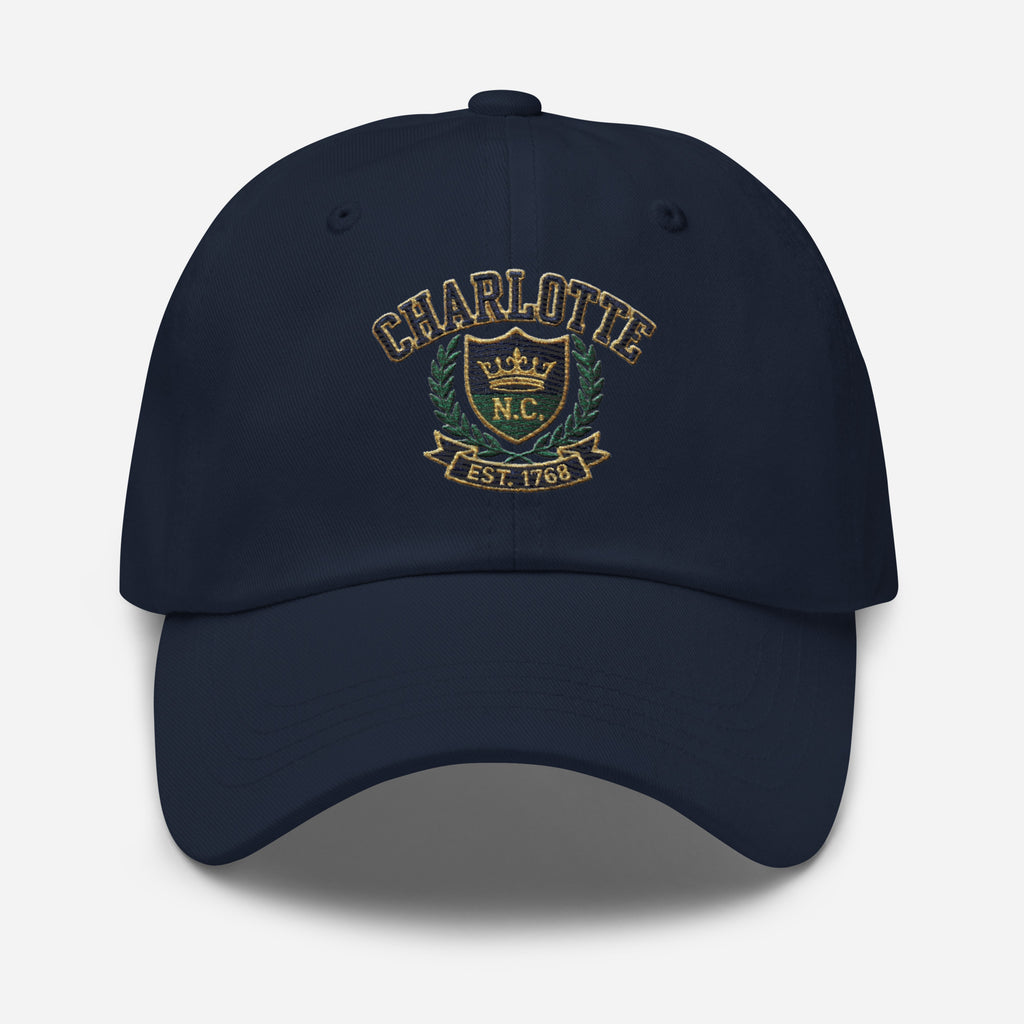 Charlotte NC embroidered dad hat with crown crest, travel gift