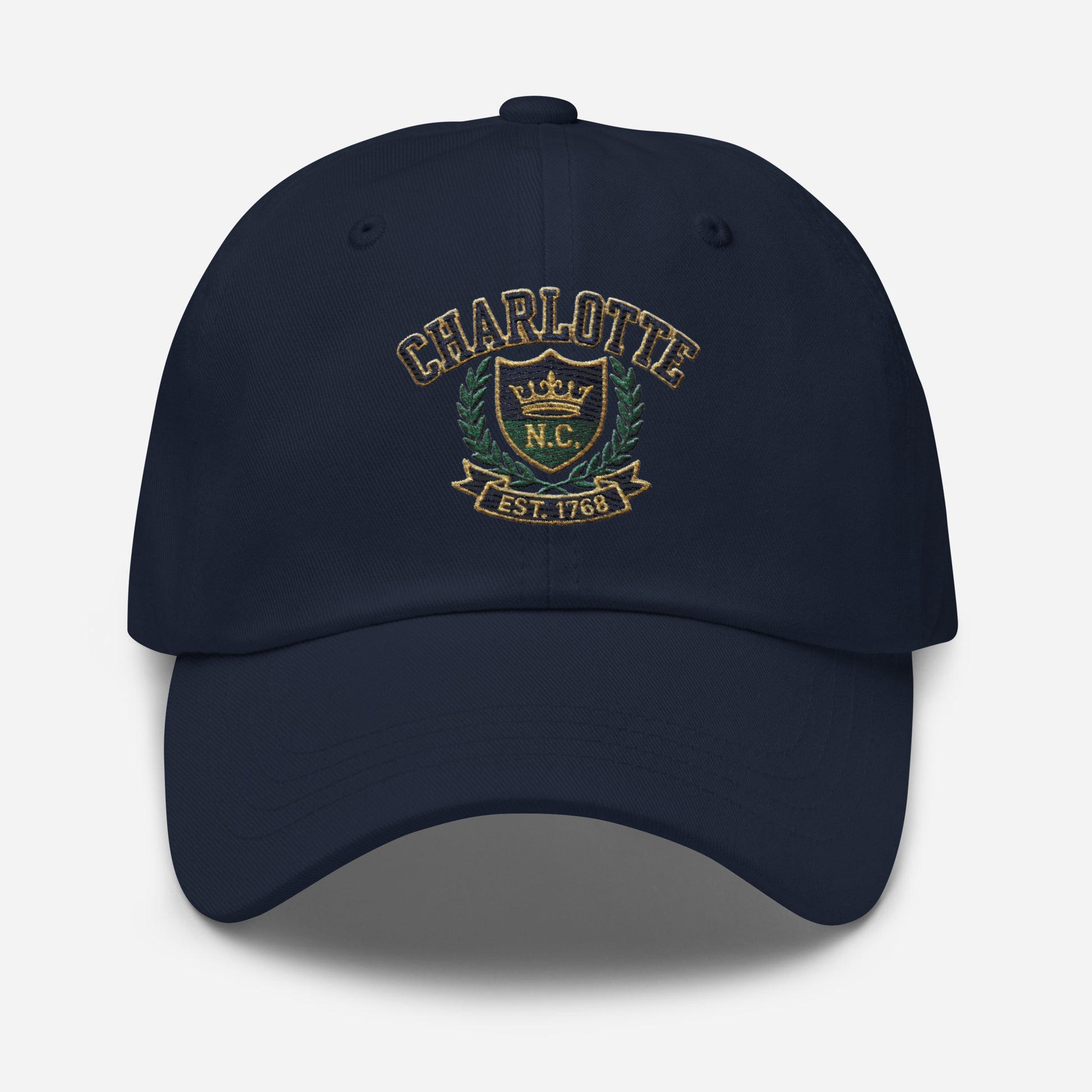 Charlotte NC embroidered dad hat with crown crest, travel gift