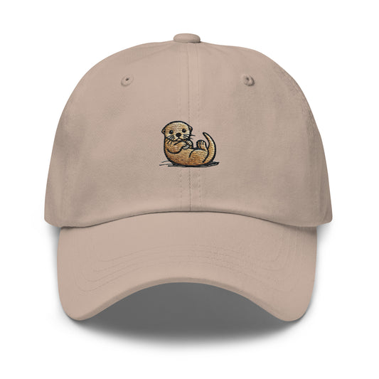 Beige otter hat embroidered on cotton twill dad cap
