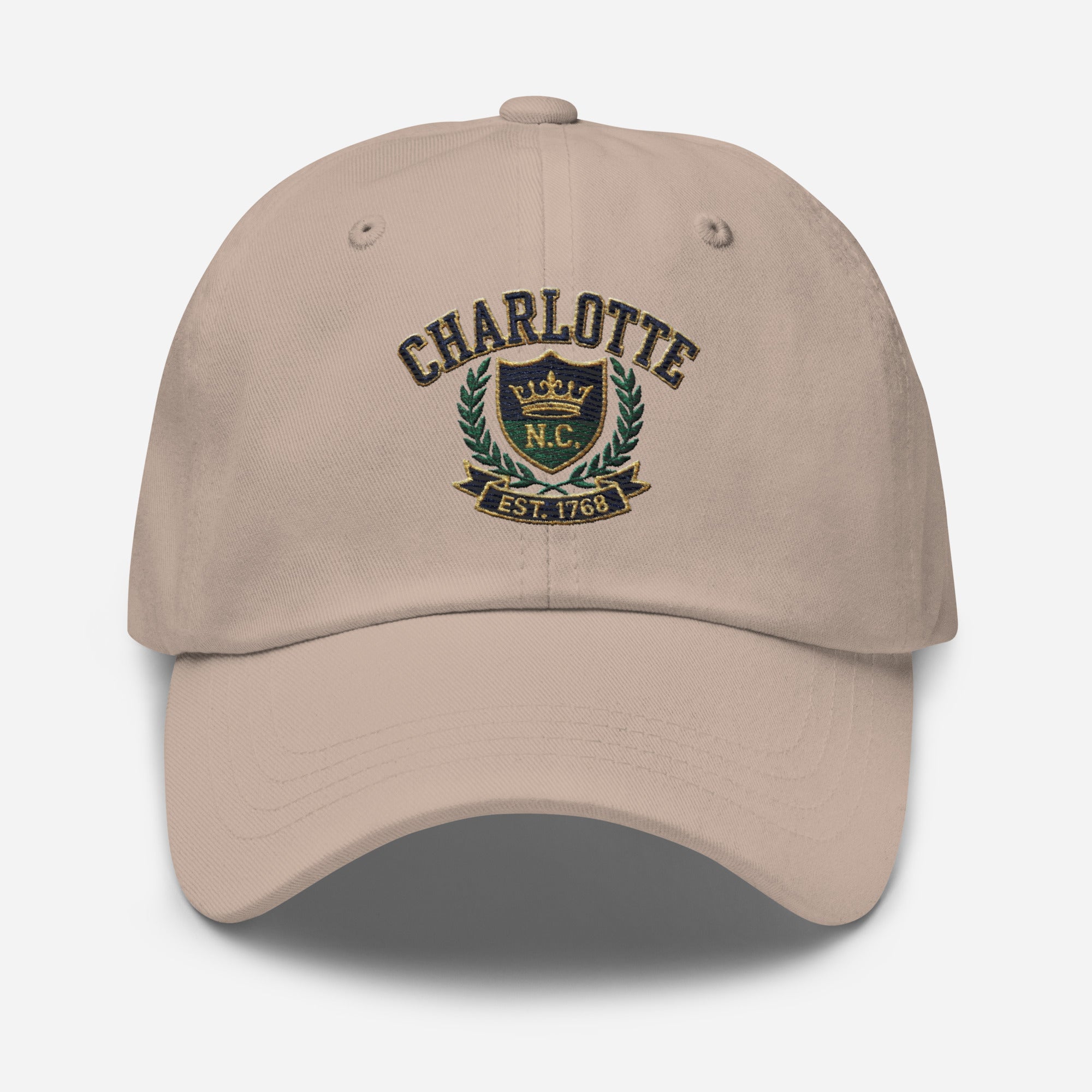 Beige Charlotte NC embroidered dad hat travel gift