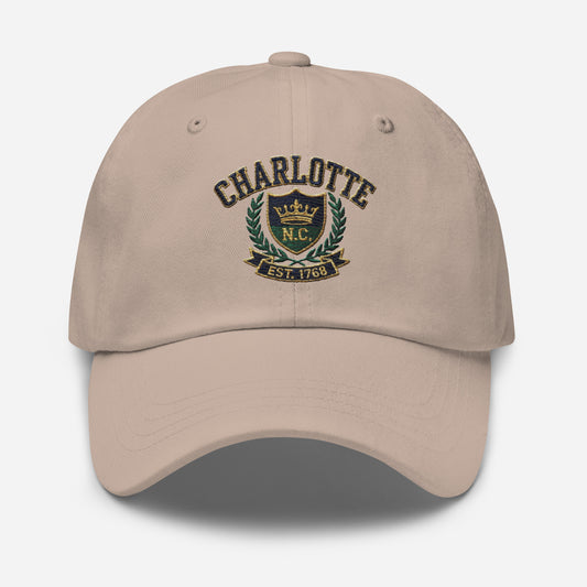 Beige Charlotte NC embroidered dad hat travel gift
