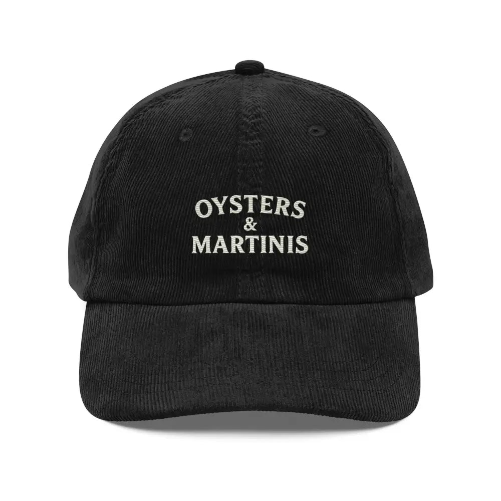 Trini Skies Supply embroidered corduroy cap: Oysters & Martinis black baseball hat