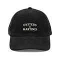Trini Skies Supply embroidered corduroy cap: Oysters & Martinis black baseball hat
