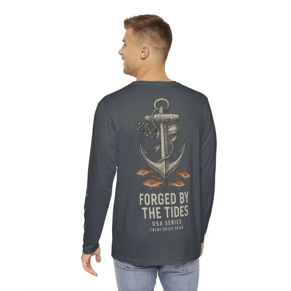 Trini Skies long sleeve fishing shirt with embroidered corduroy graphic