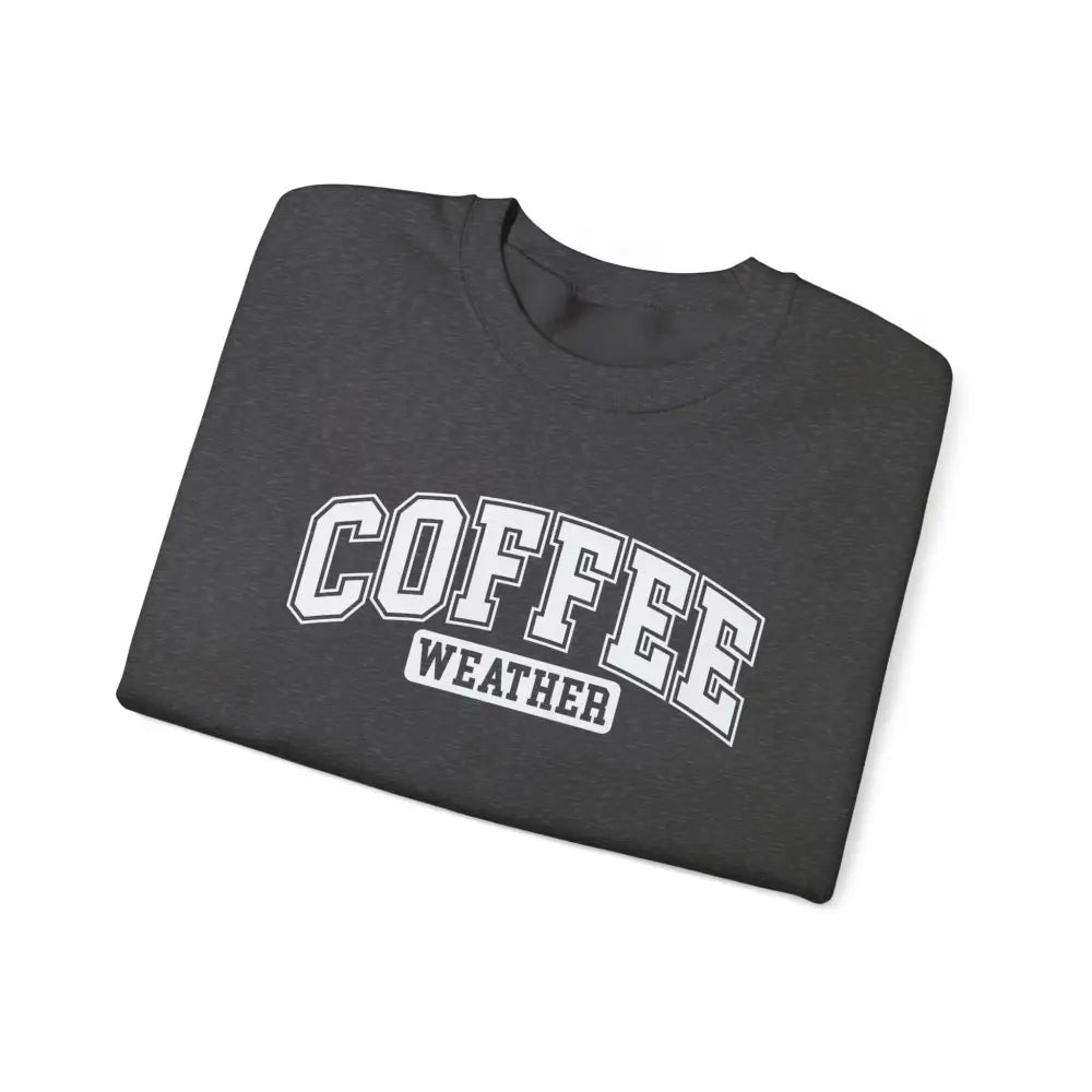 Dark gray minimalist coffee-themed winter weather graphic sweatshirt