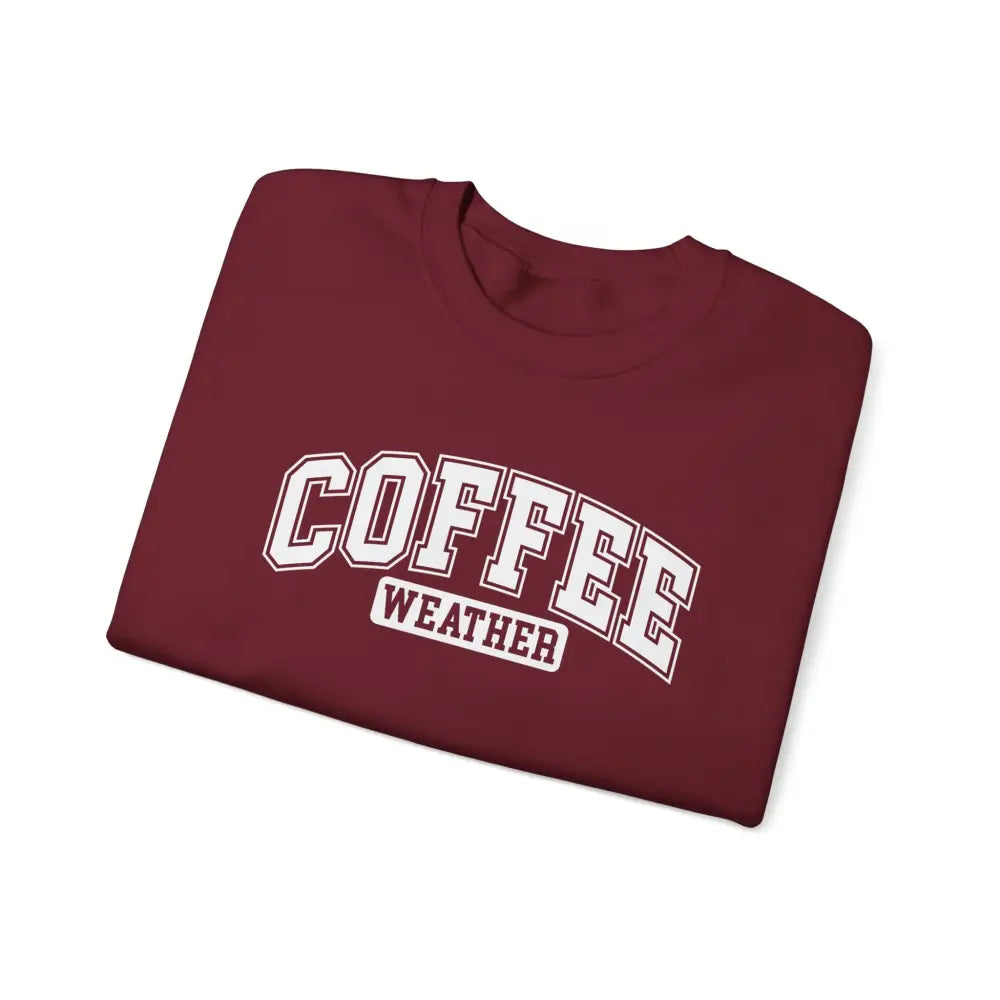 Maroon short-sleeved coffee weather graphic t-shirt