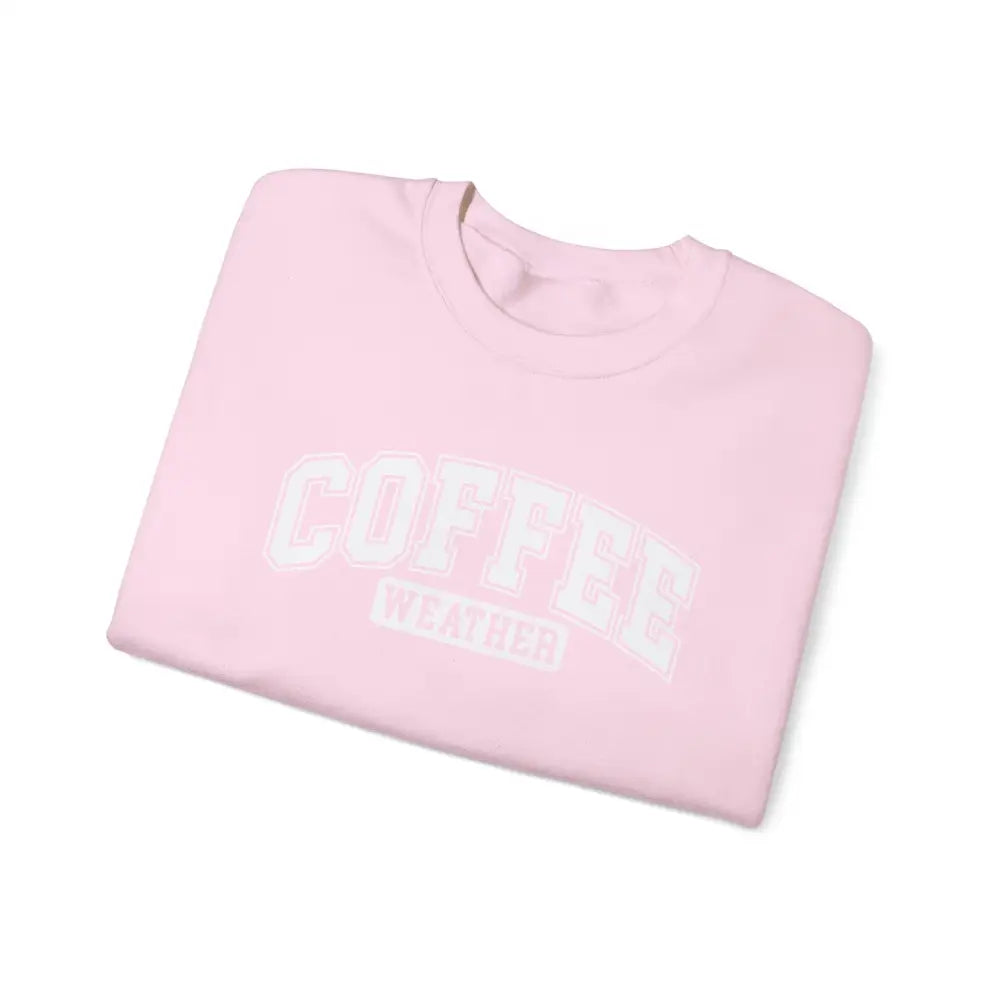 Light pink minimalist coffee-themed winter weather graphic sweatshirt
