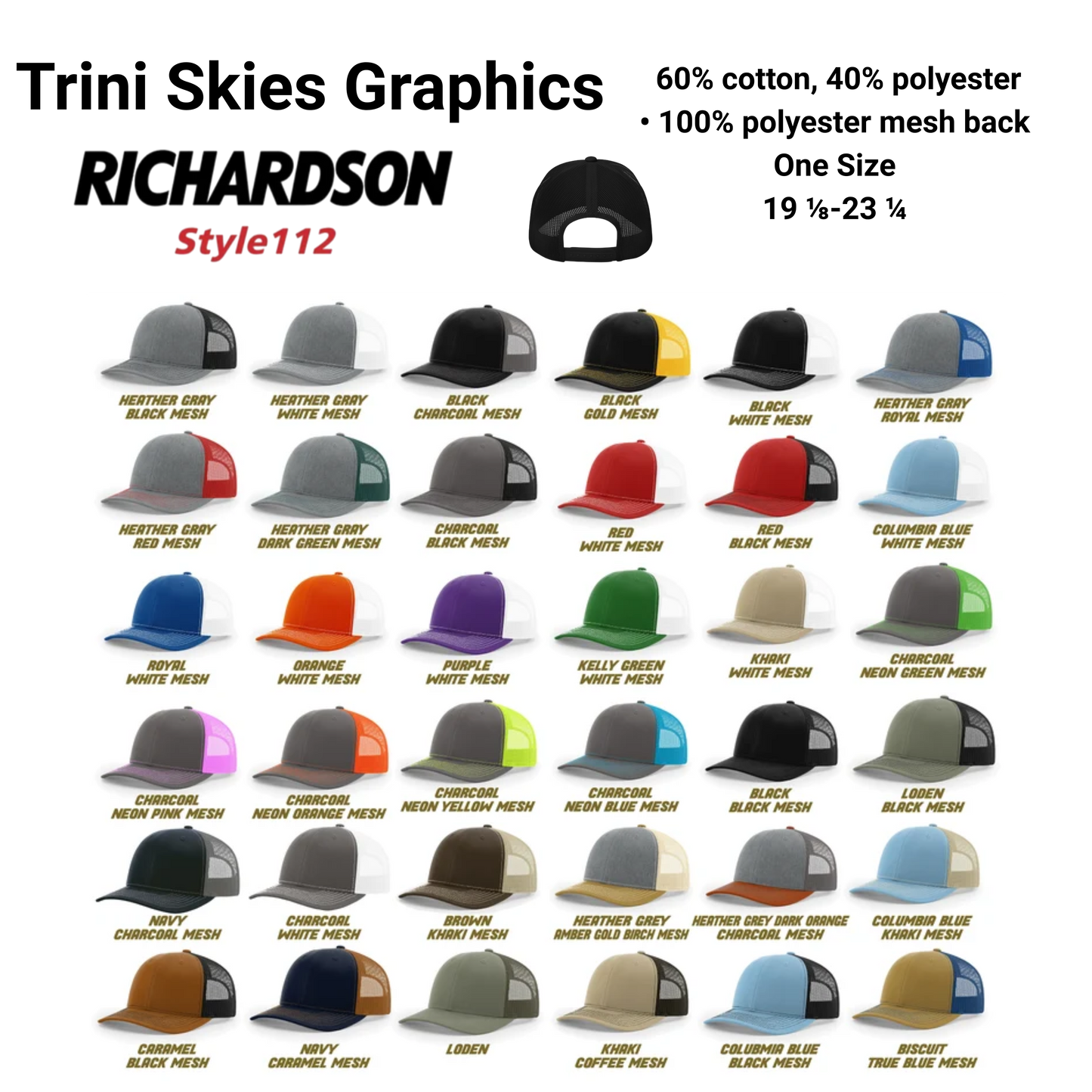 Richardson 112 black mesh trucker hat with 3 nail cross embroidery