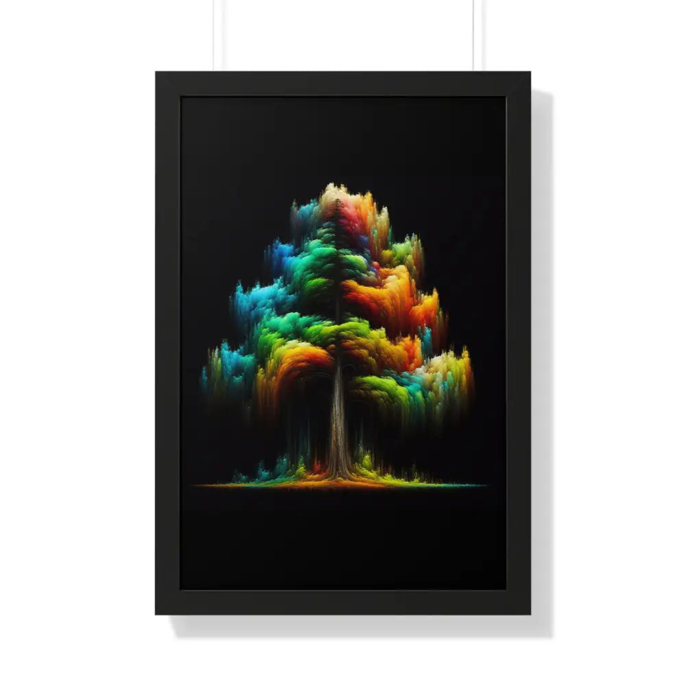 Framed vibrant abstract beautiful multi-colored tree art poster