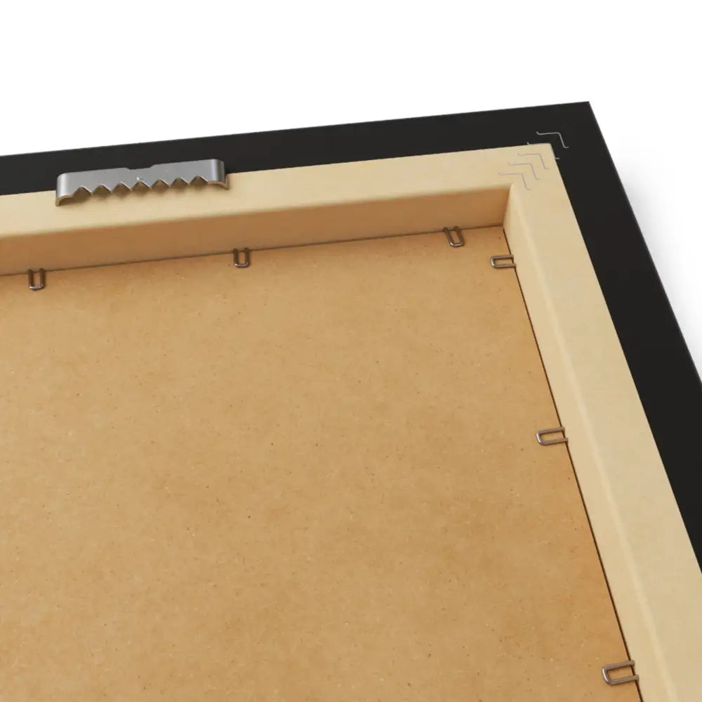 Back of black frame with saw-tooth hanger for beautiful multi-colored tree poster