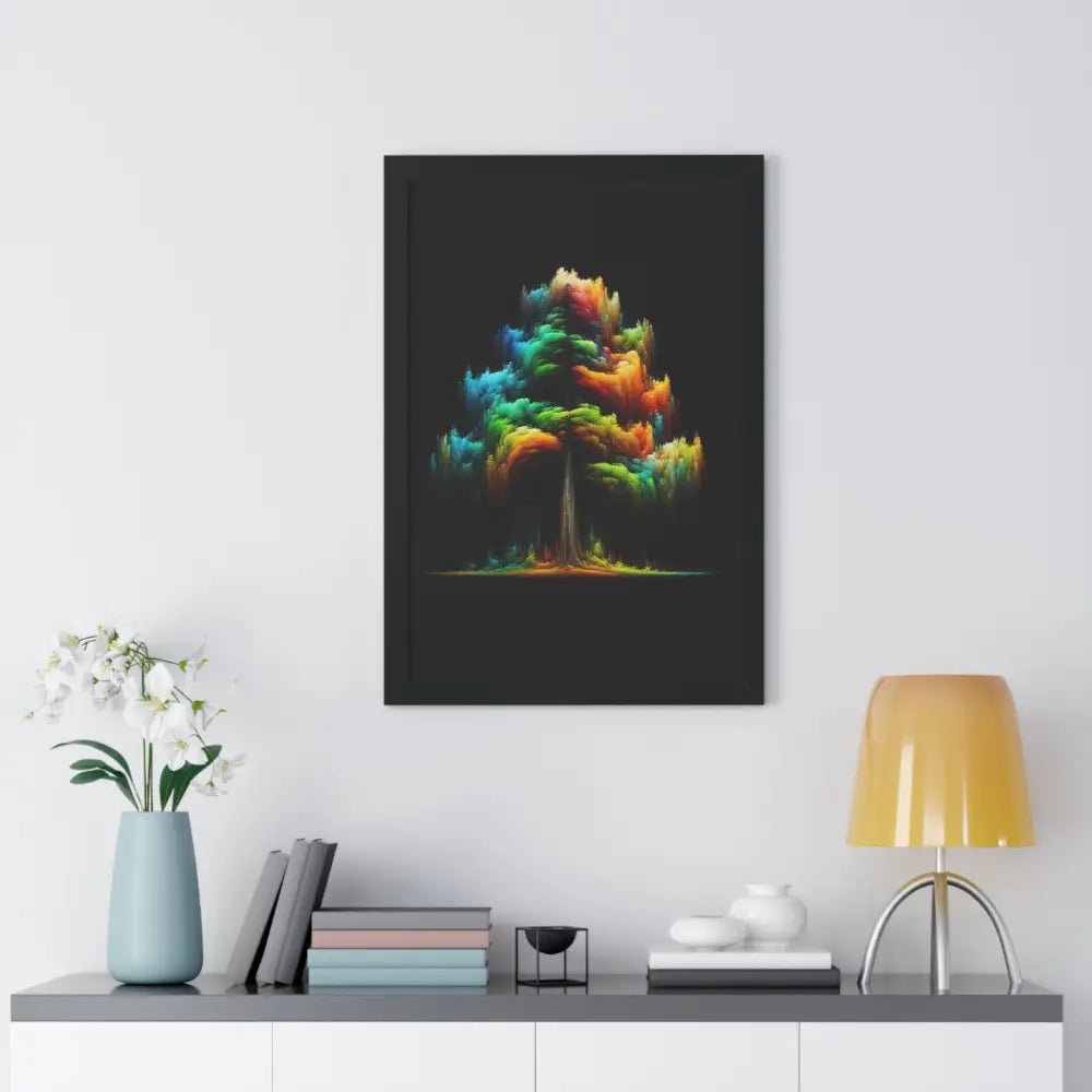 Beautiful multi-colored tree framed poster vibrant abstract art