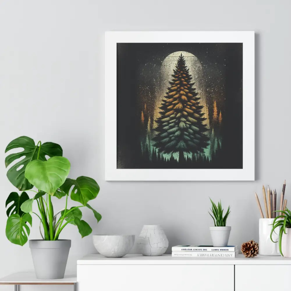 Colorful tree framed print of evergreen under Trini skies starry moon