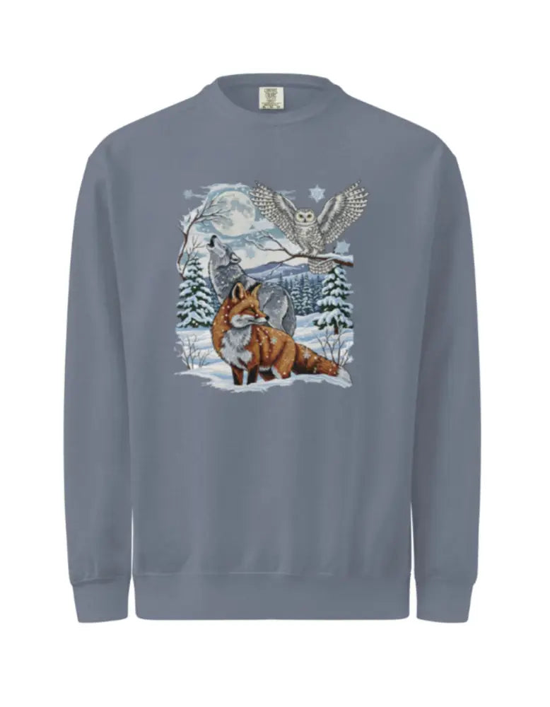 Comfort Colors Wildlife sweatshirt with retro fox in gray crewneck