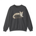 Dark gray Trini Skies cat sweatshirt with potato cat graphic
