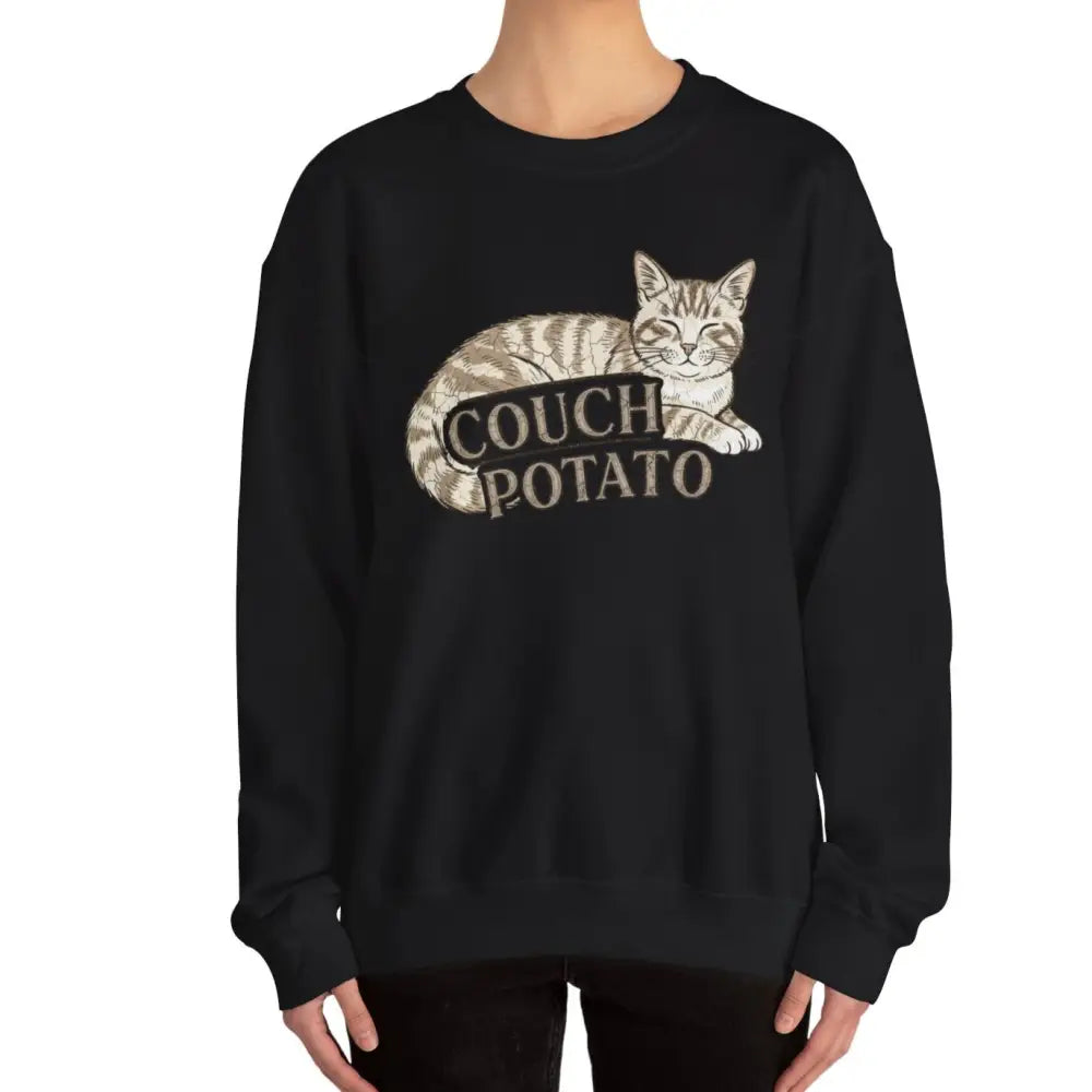 Black Potato Cat Graphic on Trini Skies Unisex Crewneck Sweatshirt