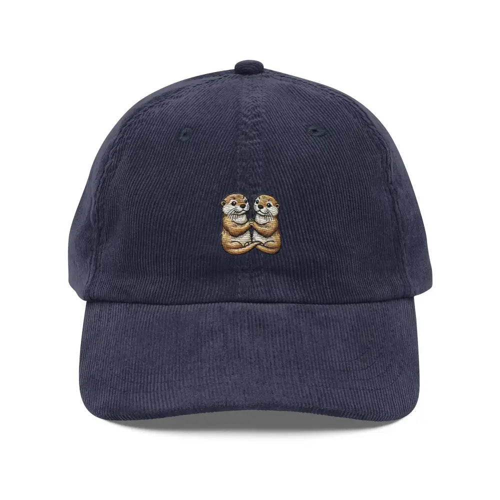 Dark blue couple otter embroidered corduroy hat