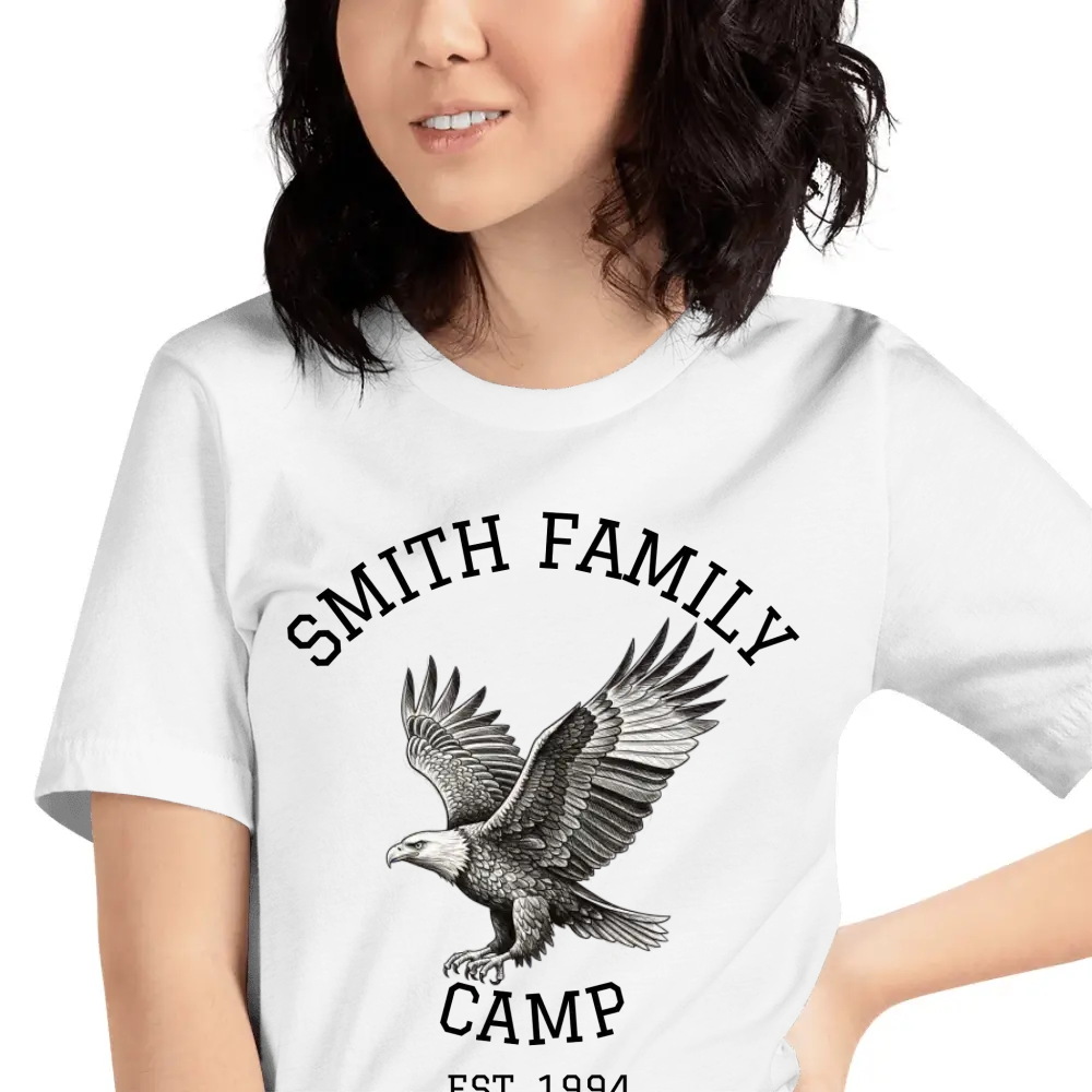 Grey Bella+Canvas short-sleeved t-shirt with bald eagle design, perfect for custom family vacation shirts