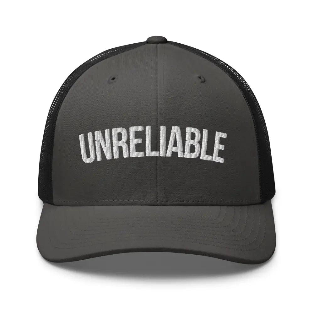 Dark gray embroidered unreliable trucker hat adjustable snapback