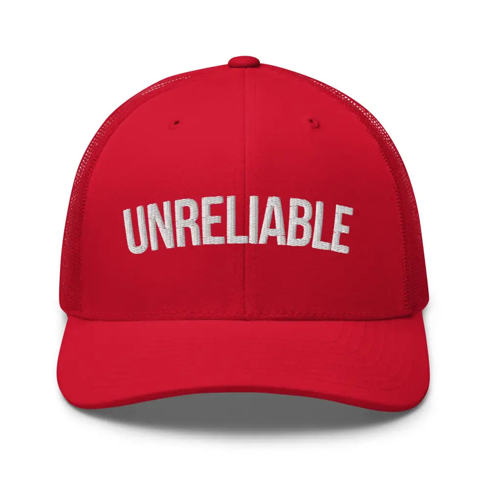 Red custom embroidered unreliable trucker hat adjustable snapback
