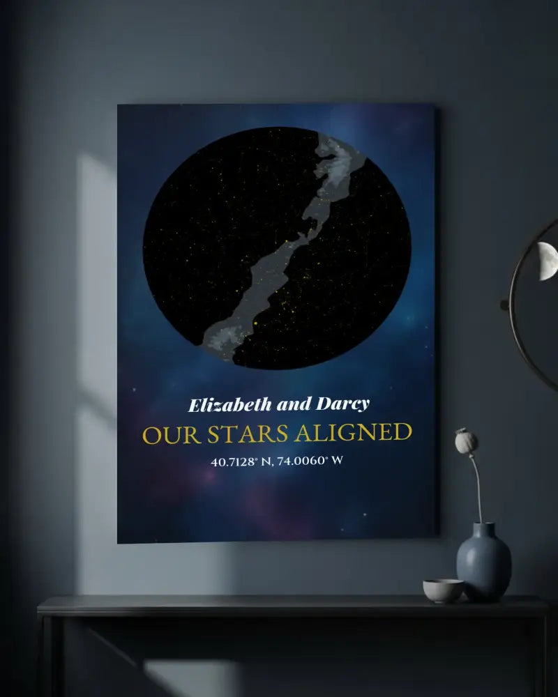 Personalized moon phase canvas with custom date and celestial stars