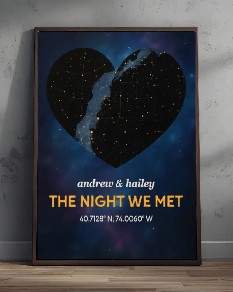 Personalized moon phase canvas with custom date and framed star map print