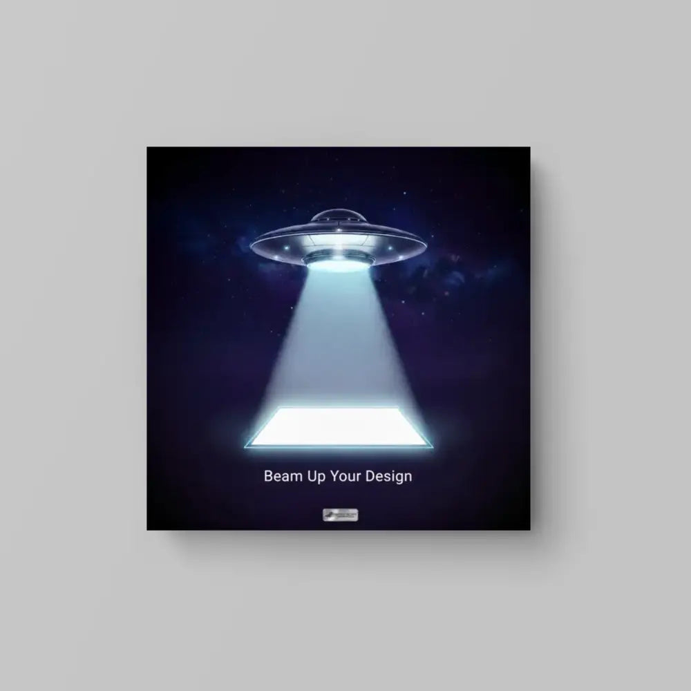 Custom square image poster of UFO beaming light on surface