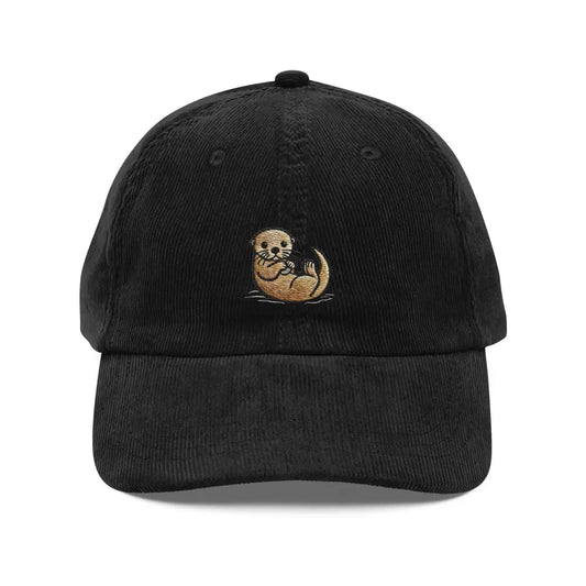 Cute Otter Embroidered Vintage Corduroy Cap Sustainable Gift for Lovers - Black - black corduroy baseball cap