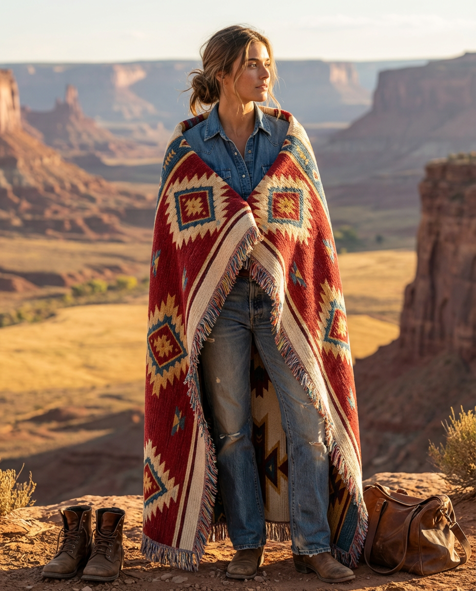 The Canyon Ridge Woven Tapestry Throw |  Southwestern Geometric Blanket
