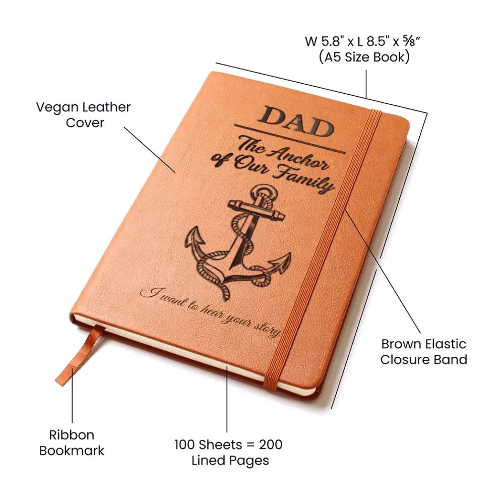 Brown vegan leather dad journal with anchor design