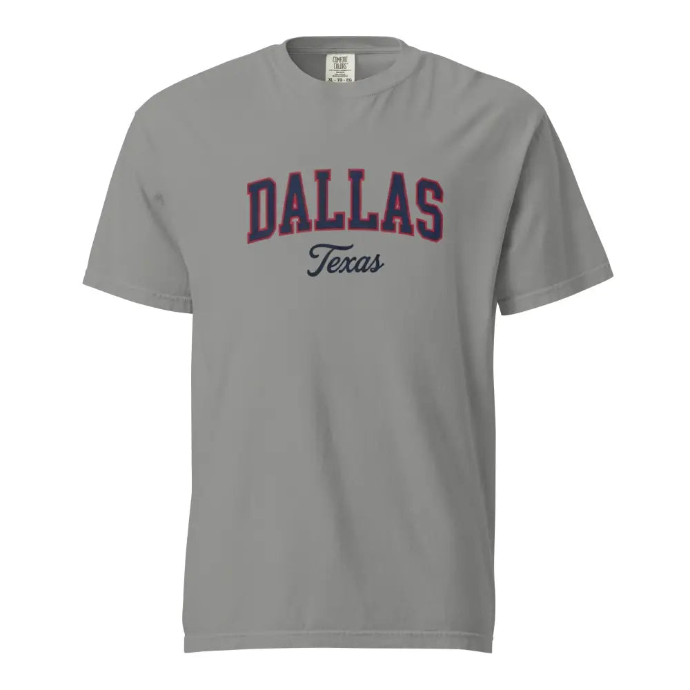 Gray Dallas Texas Comfort Colors T-Shirt with Vintage Varsity Arch Graphic
