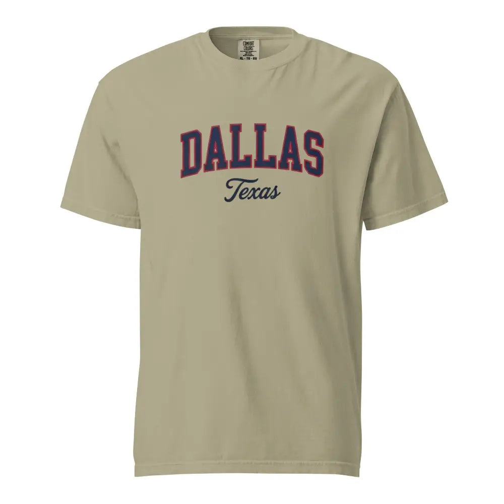 Khaki Dallas Texas Comfort Colors vintage varsity arch graphic tee