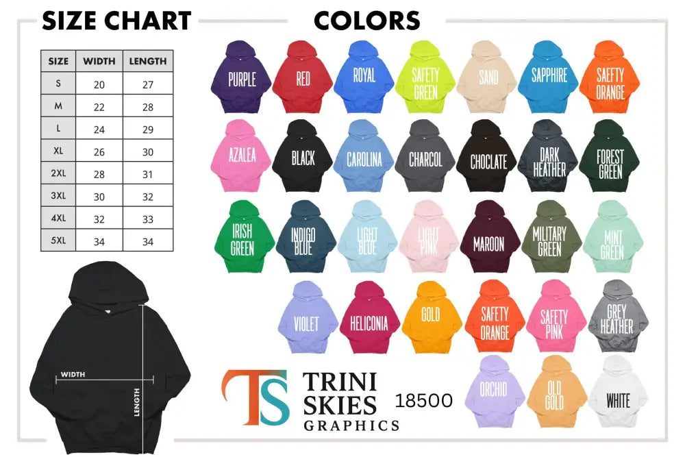 Dallas Texas unisex hoodie size and color chart for Make America Great sweatshirt