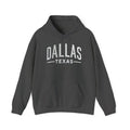 Dallas Texas unisex hoodie in dark gray with white text